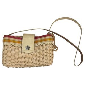 Brighton Straw Wicker Leather Heart Trim Crossbody Purse READ